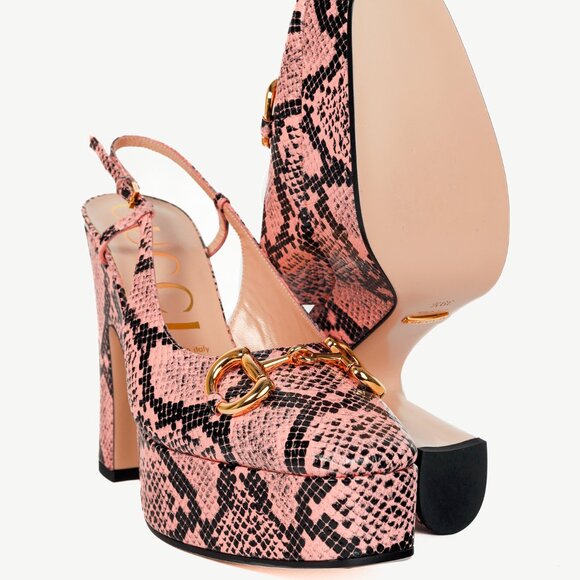 Gucci Wild Rose Python Calf Print Horsebit Platform Sandals - Picture 4 of 11